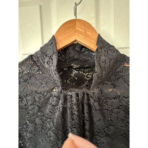 Y2K Vintage EXPRESS Womens Knit Sheer Lace Top Goth Grunge Festival Size Large - Picture 3 of 6